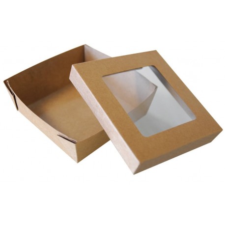 Boîte carrée kraft brun avec fenêtre 120x120x50mm X25