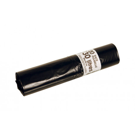 Sac poubelle PEBD 30 microns noir 30 L x 20
