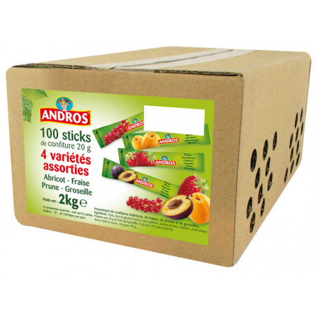 Assortiment confitures abricot / fraise / prune / groseille stick 20 g x 100