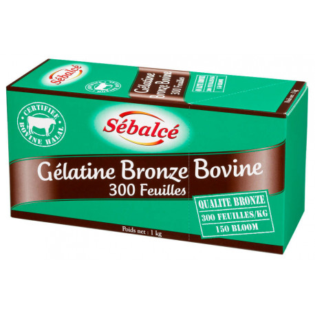Gélatine bronze bovine halal 300 feuilles 150 bloom 1 kg