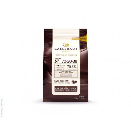 Chocolat de couverture noir Fort 70,4 % cacao callets 2,5 kg