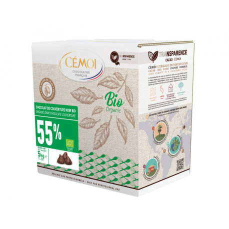 Chocolat de couverture noir 55 % cacao bio en gouttes 4000/kg 5 kg