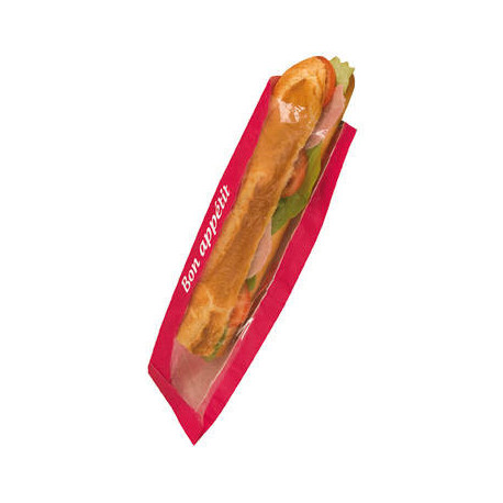 Sac à sandwich rouge à fenêtre 100 + 40 x 350 mm x 1000