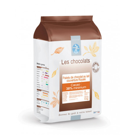 Chocolat de couverture lait 38 % cacao en palets 5 kg