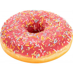 Donut recouvert d'un glacage rose et vermicelles en sucre colorés 55g