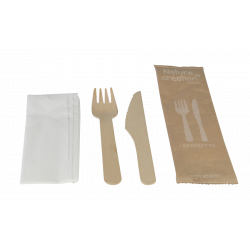 Kit 3/1 couteau-fourchette-serviette en bois x 250