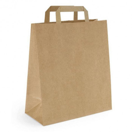 Sac à poignées plates kraft brun sans impression 22+11 x 28 cm x 250