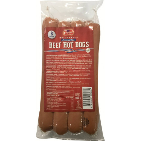 Saucisse de boeuf hot dog fumée 8 pièces 960 g