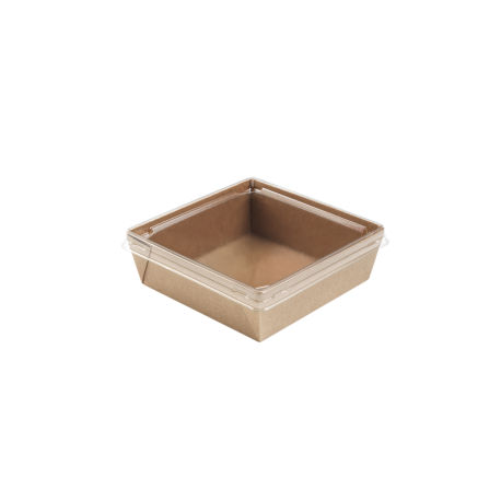 Barquette carré en kraft avec couvercle transparent 132 x 132 mm Hauteur 50 x 30