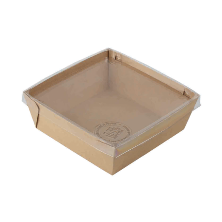 Barquette et couvercle nomade en kraft brun 130 x 130 x 55 mm x 150