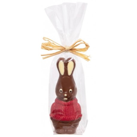 Moulage en chocolat lait décoré pierre le lapin en sachet 80g