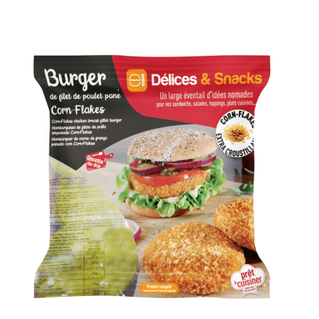 Burger de filet de poulet cuit pané cornflakes halal 1 kg
