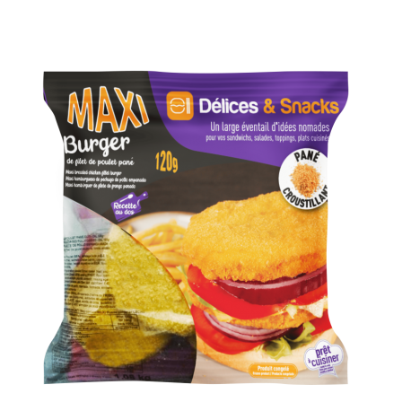 Burger maxi de filet de poulet cuit pané halal 120 g x 1.08 kg