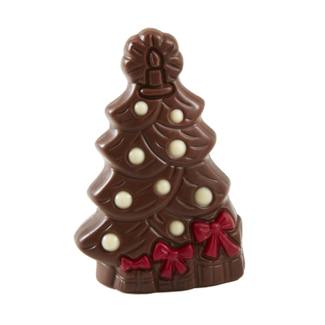 lMoulage en chocolat au lait décoré sapin noeud rouge 50 g