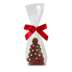 lMoulage en chocolat au lait décoré sapin noeud rouge en sachet 50 g