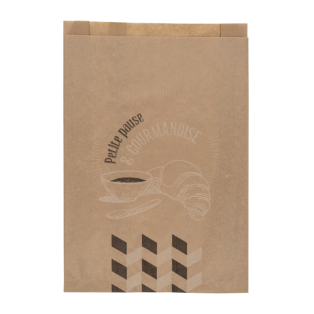 Sac croissants 104 Pause et Gourmandise kraft brun 140/35 + 35x270mm x 1000