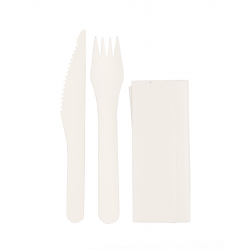Kit couverts papier fourchette, couteau et serviette blanc x 250