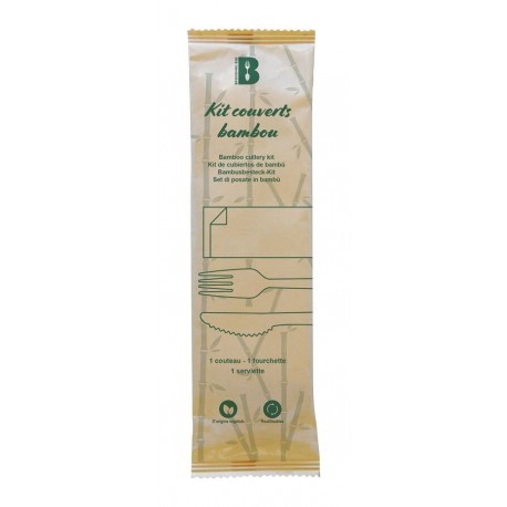 Kit couverts 3 en1 bambou couteau+fourchette+serviette x 100