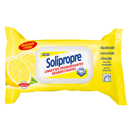 Lingette dégraissante désinfectante au citron Solipropre x 100