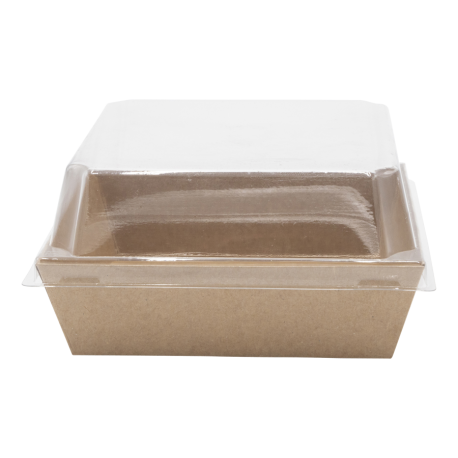 Boîte carrée carton brun avec couvercles transparent FSC 400 ml 100x100x35 mmX50