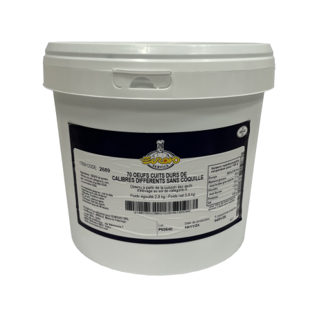 Oeufs durs écalés ponte au sol de calibres différents x 70