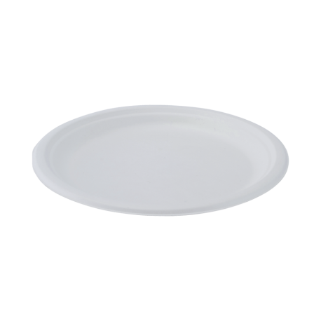 Assiette bagasse blanc ronde fibre végétale 23 cm x 50