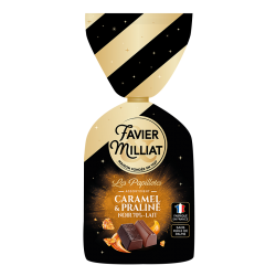 Assortiment de chocolat au caramel et praliné noir70% et lait Favier Millia 340g