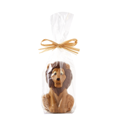 Moulage en chocolat blanc ambré lion 10 cm en sachet 80g