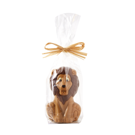Moulage en chocolat blanc ambré lion 10 cm en sachet 80g