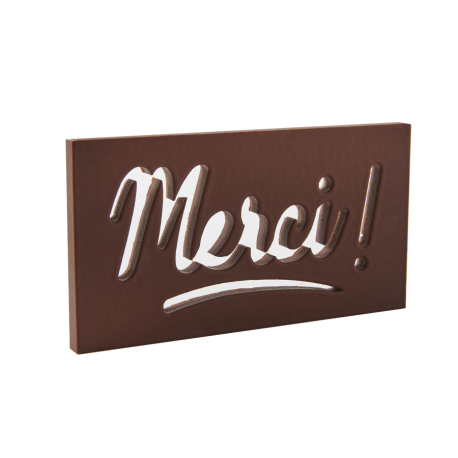 Moulage en chocolat noir plaque merci sous étui 40g