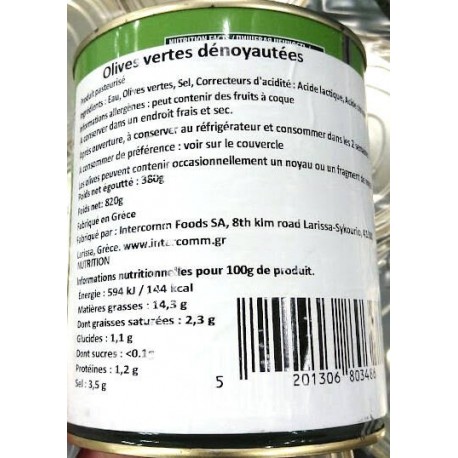Olive verte dénoyautée 4/4