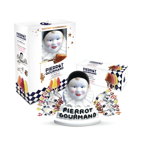 Coffret buste Pierrot Gourmand + 40 sucettes 