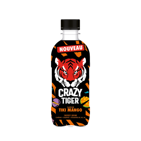 Boisson énergisante gazeuse saveur fruits exotiques crazy tiger 35 cl