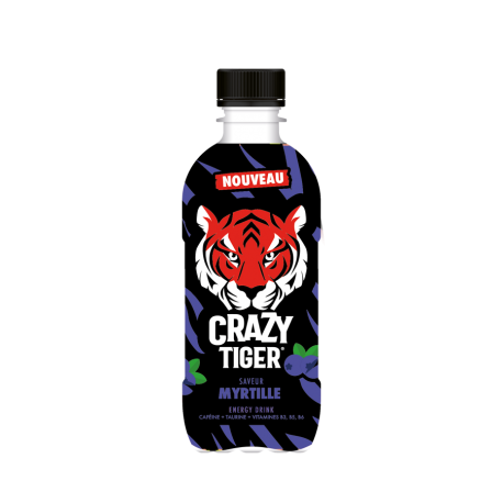 Boisson énergisante gazeuse saveur myrtille crazy tiger 35 cl