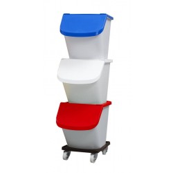 Lot de 3 conteneur bleu, blanc et rouge universel de 40 L + chariot