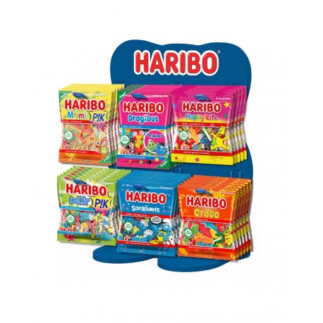 Présentoir comptoir bleu bois 6 broches 120 g