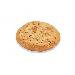 Cookie cuit aux morceaux de chocolat blanc 15% et framboise 1%, Surgelé